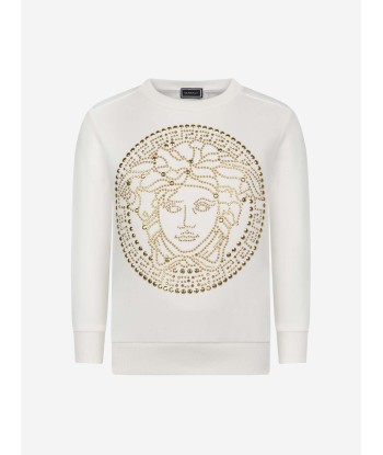 Versace Girls Ivory & Gold Logo Cotton Sweater ou a consommer sur place