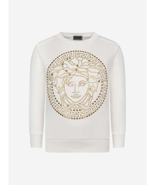 Versace Girls Ivory & Gold Logo Cotton Sweater ou a consommer sur place