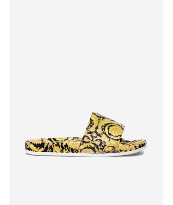 Versace Kids Barocco Print Sliders in Gold Economisez 