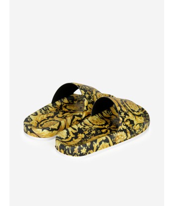 Versace Kids Barocco Print Sliders in Gold Economisez 