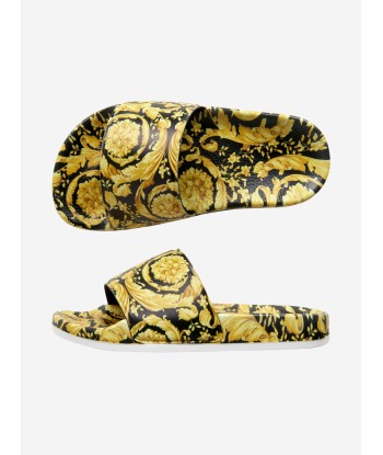 Versace Kids Barocco Print Sliders in Gold Economisez 