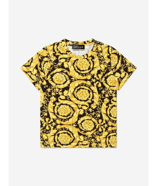 Versace Boys Barocco Print T-Shirt in Black basket pas cher