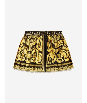 Versace Girls Barocco Pleated Skirt in Black Découvrez la collection