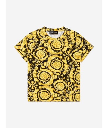 Versace Boys Barocco Print T-Shirt in Black basket pas cher