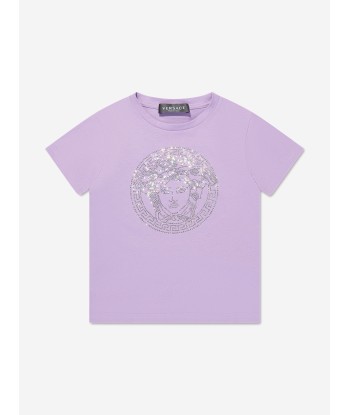 Versace Girls Crystal Medusa Logo T-Shirt in Lilac Voir les baskets