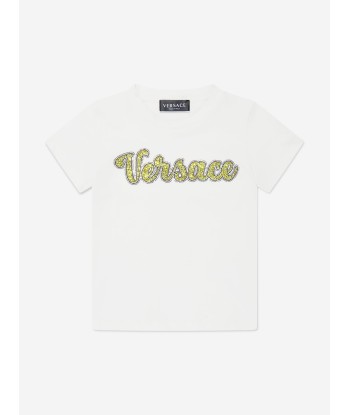 Versace Kids Crystal Logo T-Shirt in White des créatures d'habitude