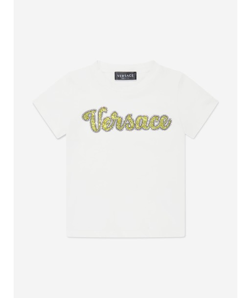 Versace Kids Crystal Logo T-Shirt in White des créatures d'habitude