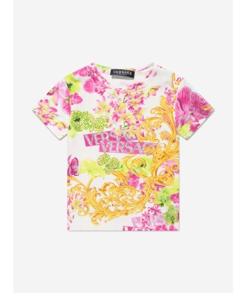 Versace Girls Orchid Logo T-Shirt in White Paris Déstockage Promo