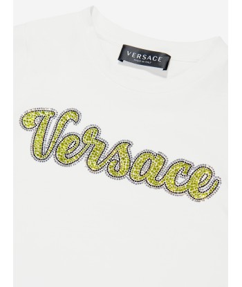 Versace Kids Crystal Logo T-Shirt in White des créatures d'habitude