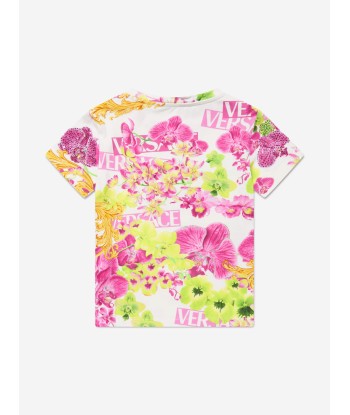 Versace Girls Orchid Logo T-Shirt in White Paris Déstockage Promo