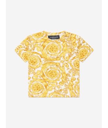 Versace Baby Barocco Print T-Shirt in Gold Amélioration de cerveau avec