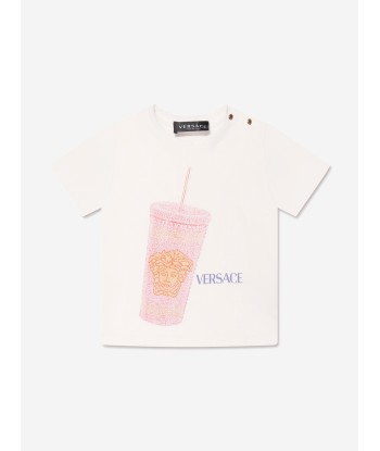 Versace Baby Girls Travel Cup T-Shirt in White pas cher 