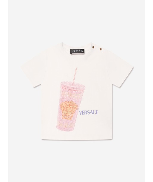 Versace Baby Girls Travel Cup T-Shirt in White pas cher 