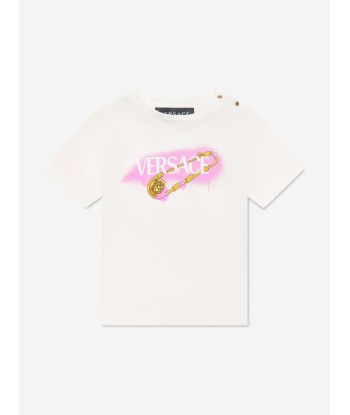 Versace Baby Girls Logo T-Shirt in White de pas cher