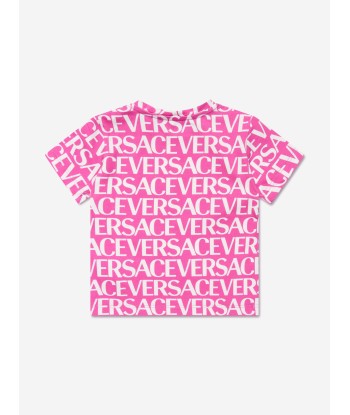 Versace Baby Girls Logo Print T-Shirt in Pink Dans la société mordern