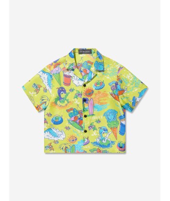 Versace Boys Short Sleeve Silk Shirt in Yellow Véritable concentré