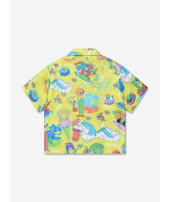 Versace Boys Short Sleeve Silk Shirt in Yellow Véritable concentré