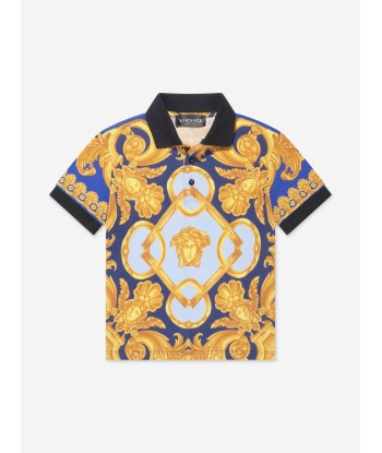 Versace Boys Barocco Logo Polo Shirt in Blue sur le site 