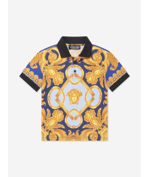 Versace Boys Barocco Logo Polo Shirt in Blue sur le site 