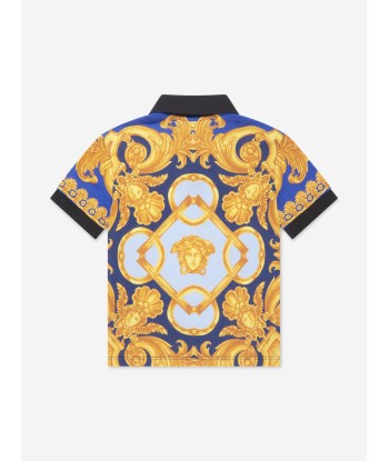 Versace Boys Barocco Logo Polo Shirt in Blue sur le site 