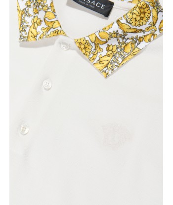 Versace Boys Barocco Trim Polo Shirt in White Découvrez la collection