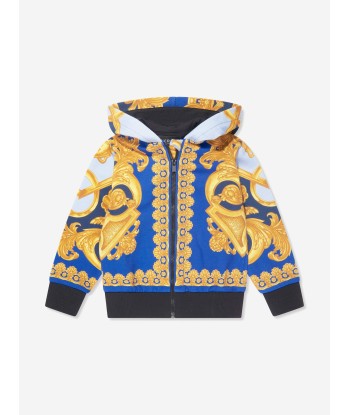 Versace Boys Barocco Zip Up Hoodie in Blue Venez acheter