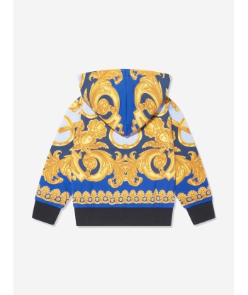 Versace Boys Barocco Zip Up Hoodie in Blue Venez acheter