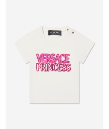 Versace Baby Girls Princess Logo T-Shirt in White livraison et retour toujours gratuits