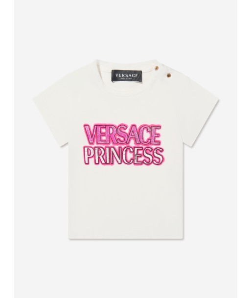 Versace Baby Girls Princess Logo T-Shirt in White livraison et retour toujours gratuits