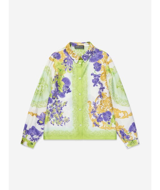 Versace Girls Silk Orchid Print Shirt in White Venez acheter