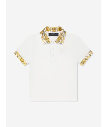 Versace Baby Boys Barocco Polo Shirt in White brillant des détails fins