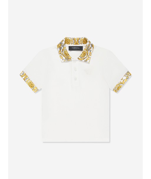 Versace Baby Boys Barocco Polo Shirt in White brillant des détails fins