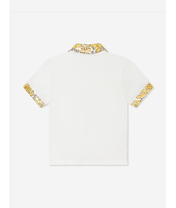 Versace Baby Boys Barocco Polo Shirt in White brillant des détails fins