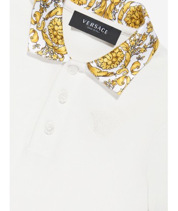 Versace Baby Boys Barocco Polo Shirt in White brillant des détails fins