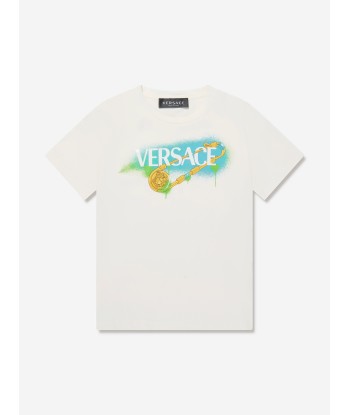 Versace Kids Safety Pin Logo T-Shirt in White hantent personnes