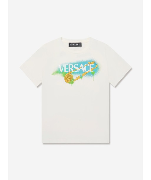 Versace Kids Safety Pin Logo T-Shirt in White hantent personnes