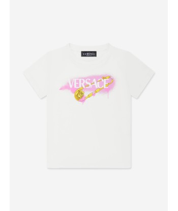 Versace Girls Safety Pin Logo T-Shirt in White 50-70% off 