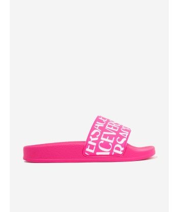 Versace Girls Logo Print Sliders in Pink 50% de réduction en Octobre 2024