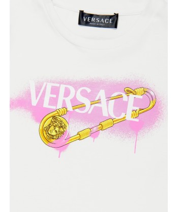 Versace Girls Safety Pin Logo T-Shirt in White 50-70% off 