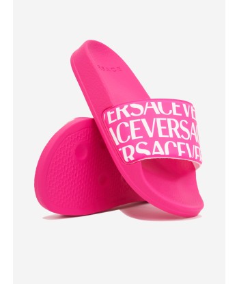 Versace Girls Logo Print Sliders in Pink 50% de réduction en Octobre 2024