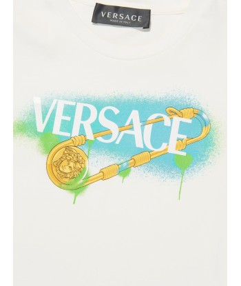 Versace Kids Safety Pin Logo T-Shirt in White hantent personnes