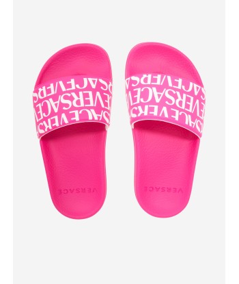 Versace Girls Logo Print Sliders in Pink 50% de réduction en Octobre 2024