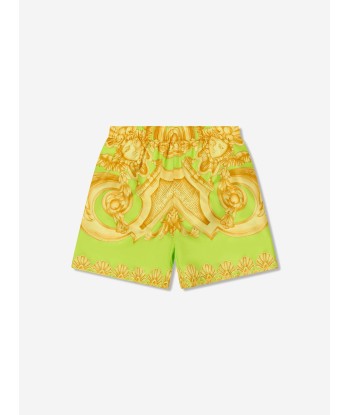 Versace Boys Barocco Swim Shorts in Lime destockage