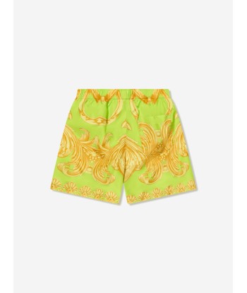 Versace Boys Barocco Swim Shorts in Lime destockage