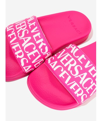 Versace Girls Logo Print Sliders in Pink 50% de réduction en Octobre 2024