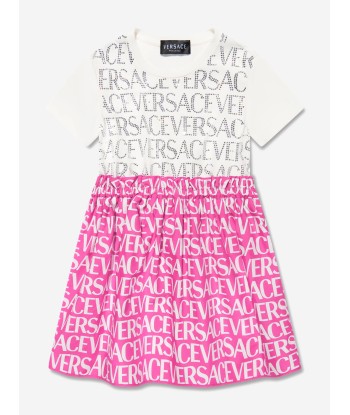 Versace Girls Logo Print Dress In White Dans la société mordern