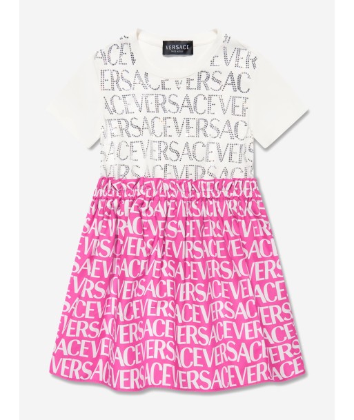 Versace Girls Logo Print Dress In White Dans la société mordern