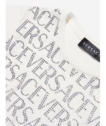 Versace Girls Logo Print Dress In White Dans la société mordern