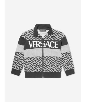 Versace Boys La Greca Logo Zip Up Top in Grey est présent 