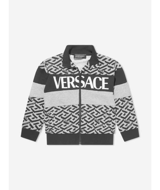 Versace Boys La Greca Logo Zip Up Top in Grey est présent 